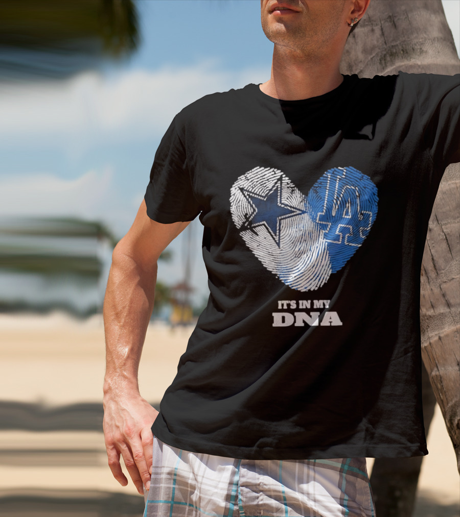 Dallas Cowboys Los Angeles Dodgers It's In My DNA Fingerprint Heart T-Shirt