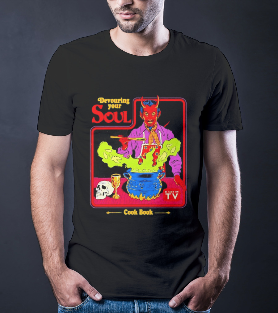 Devouring Your Soul Cook Book Steven Rhodes Retro Devil Cooking As Seen On TV Horror T-Shirt