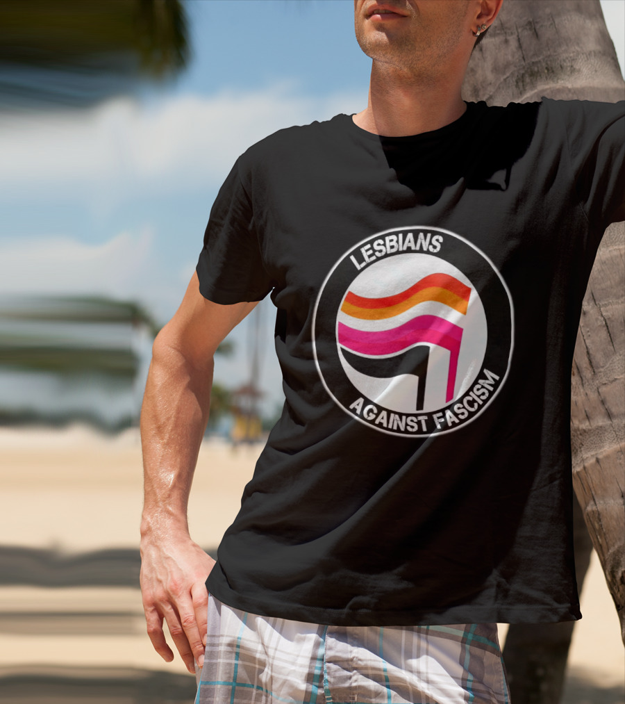 Lesbians Against Fascism Lesbian Flag Circle T-Shirt