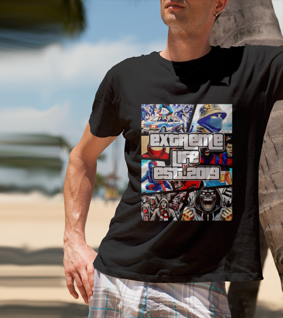 Extreme Life Est 2019 Football Hooligan Collage T-Shirt