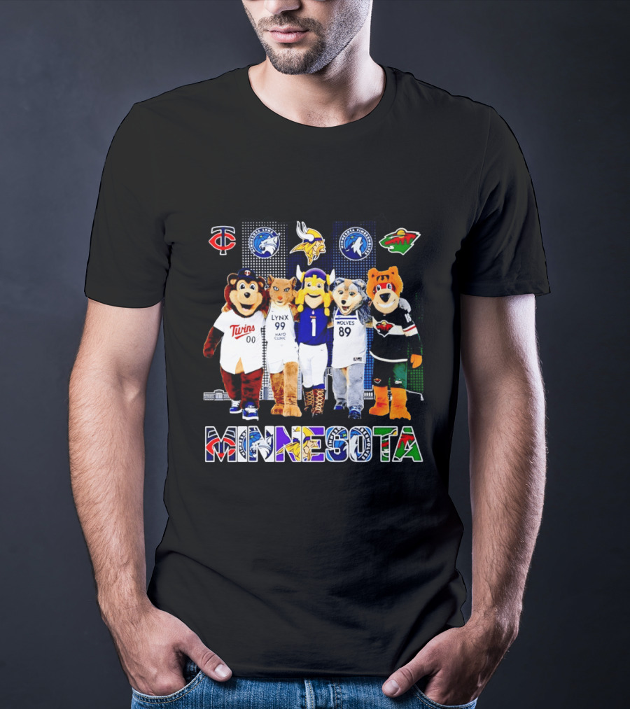 Minnesota Twins Lynx Vikings Timberwolves Wild Mascots Collage T-Shirt
