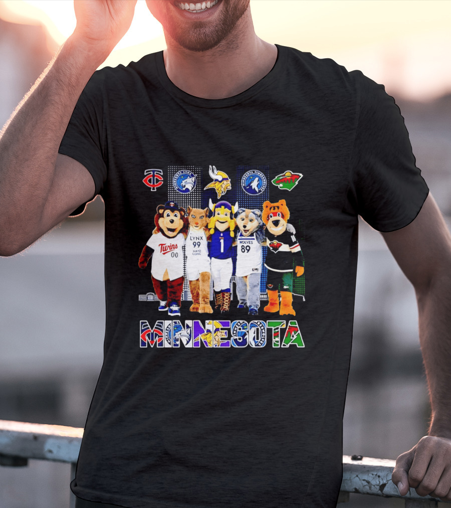 Minnesota Twins Lynx Vikings Timberwolves Wild Mascots Collage T-Shirt