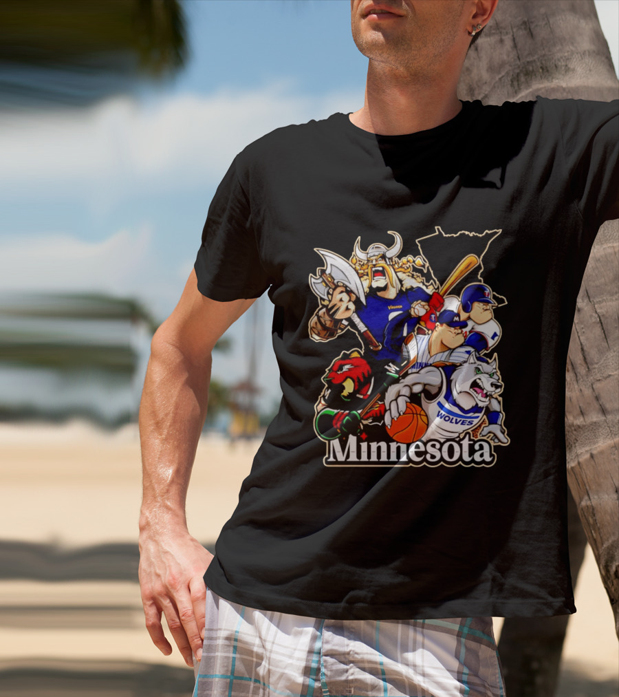 Minnesota Vikings Wild Twins Timberwolves Characters Collage T-Shirt