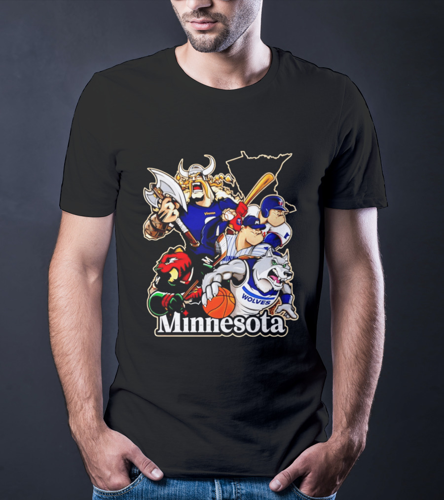 Minnesota Vikings Wild Twins Timberwolves Characters Collage T-Shirt