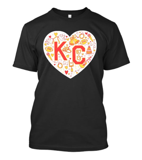 KC 87 13 Heart With Football Rings Music Bells Cake And Guitar T-Shirt
