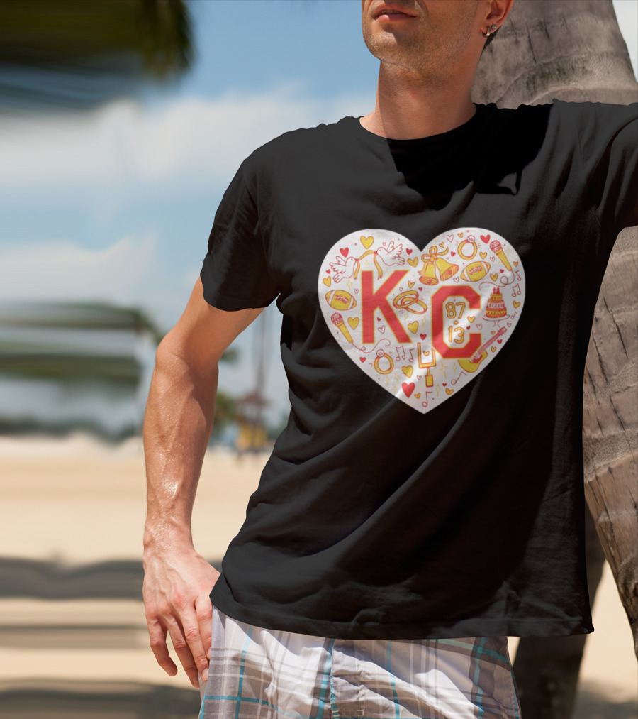 KC 87 13 Heart With Football Rings Music Bells Cake And Guitar T-Shirt