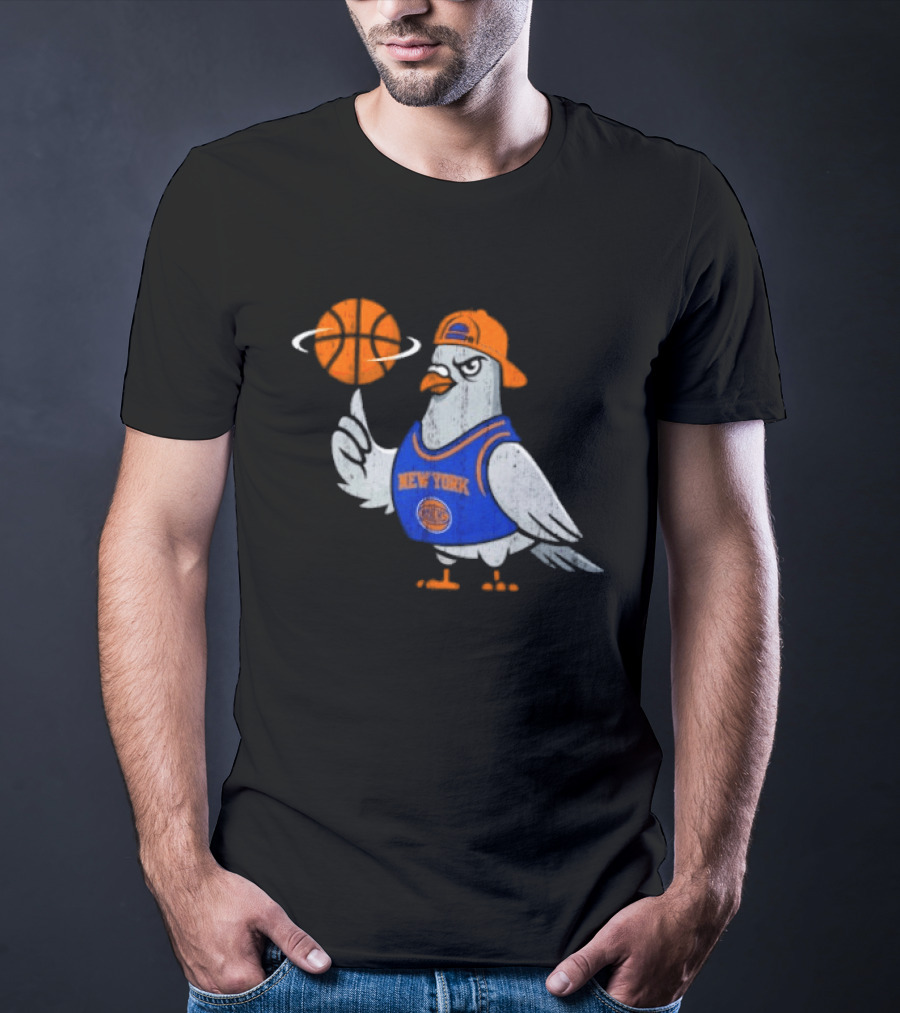 New York Knicks Pigeon Basketball Spin T-Shirt