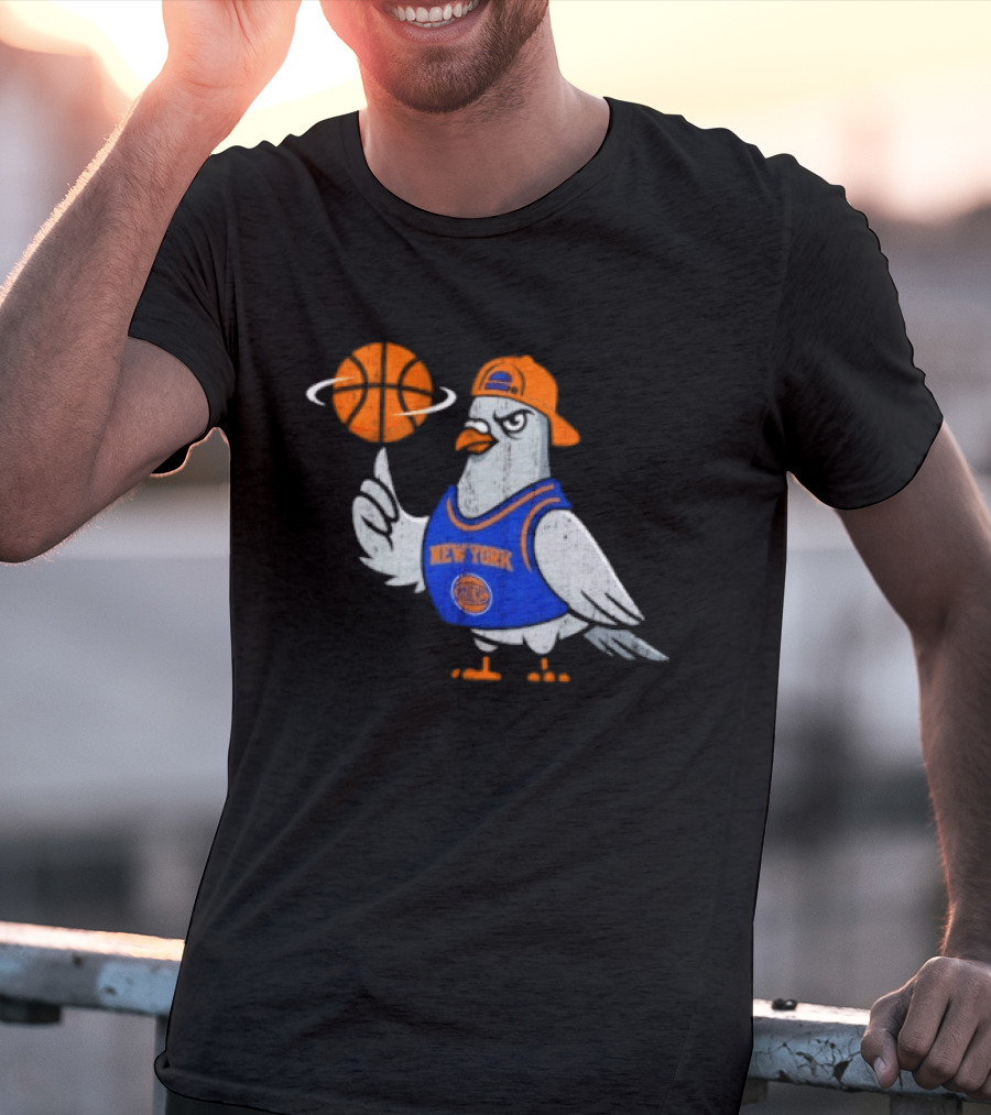 New York Knicks Pigeon Basketball Spin T-Shirt