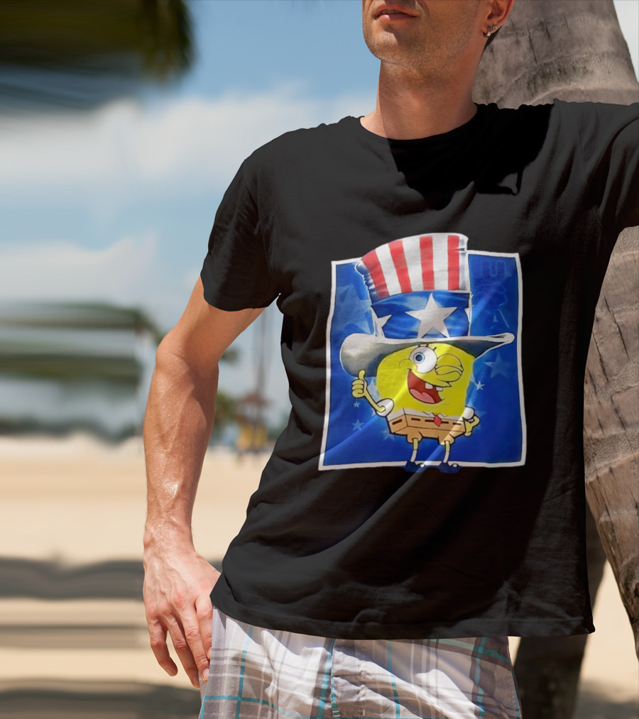 Sponge Thumbs Up American Flag USA Stars And Stripes Hat T-Shirt