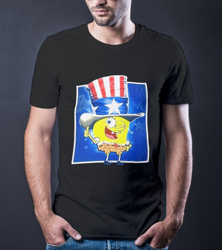 Sponge Thumbs Up American Flag USA Stars And Stripes Hat T-Shirt