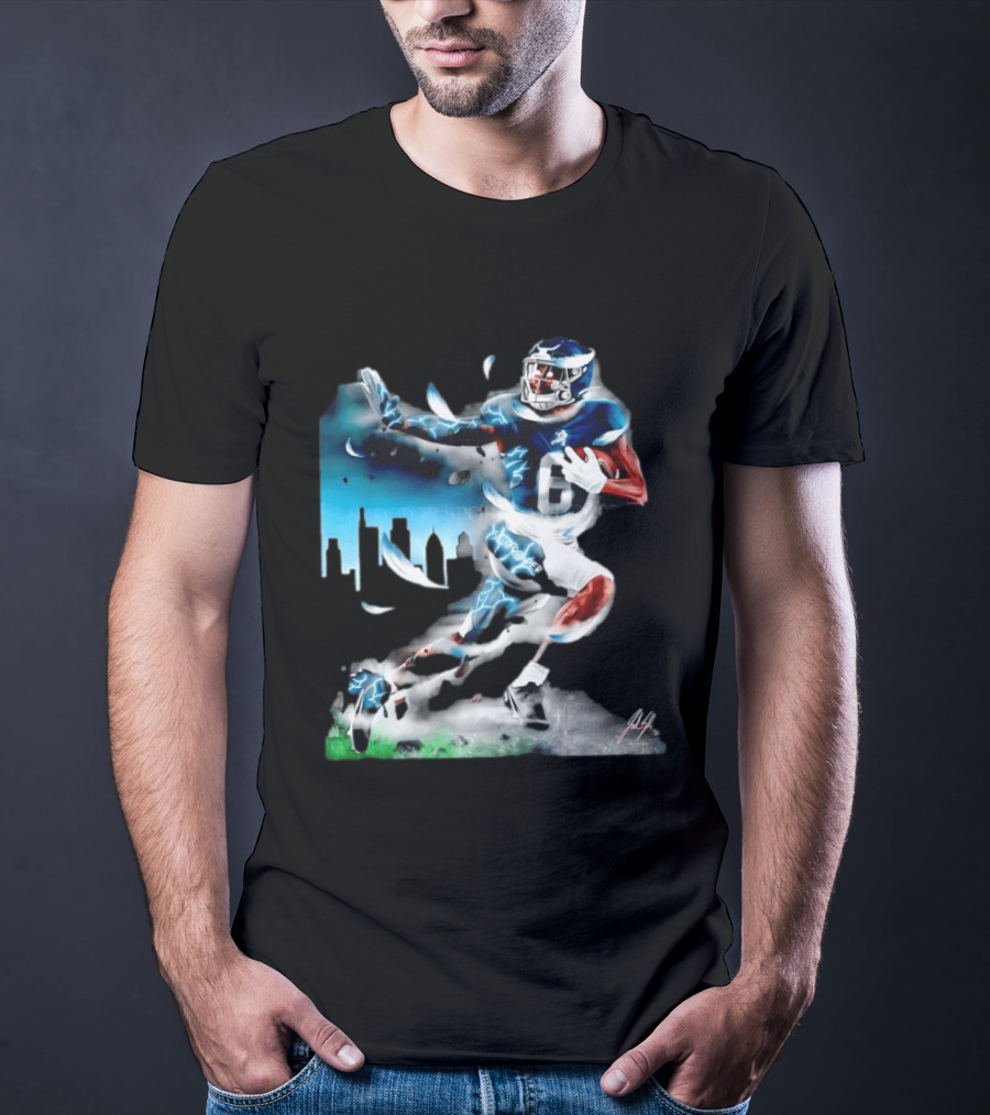 Philadelphia Eagles Devonta Smith Slim Reaper Skyline Dynamic Football Action T-Shirt