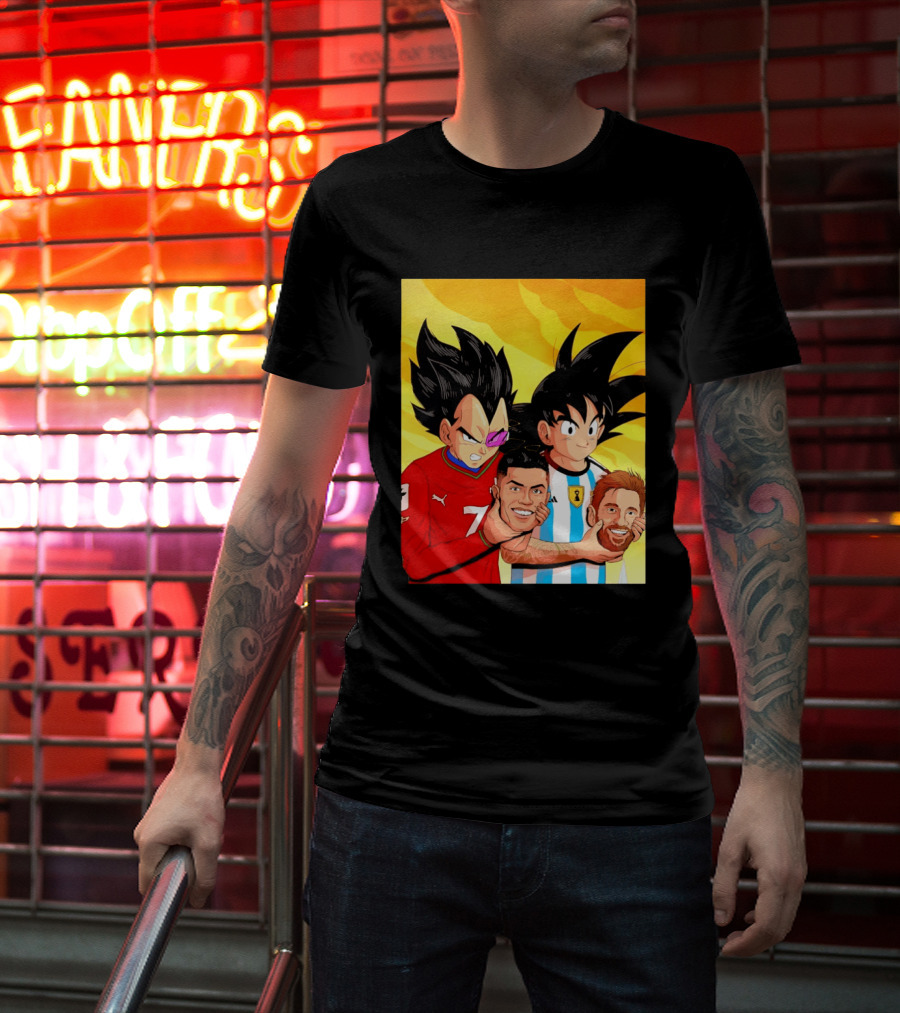 Vegeta And Goku With Ronaldo 7 And Messi Argentina Heads T-Shirt