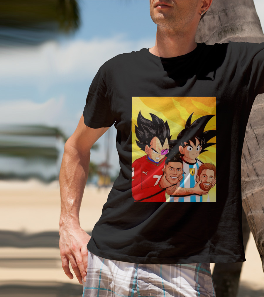 Vegeta And Goku With Ronaldo 7 And Messi Argentina Heads T-Shirt