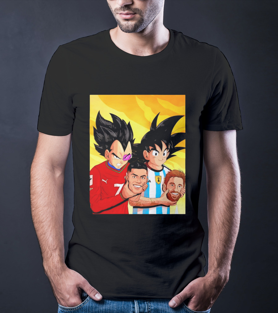Vegeta And Goku With Ronaldo 7 And Messi Argentina Heads T-Shirt