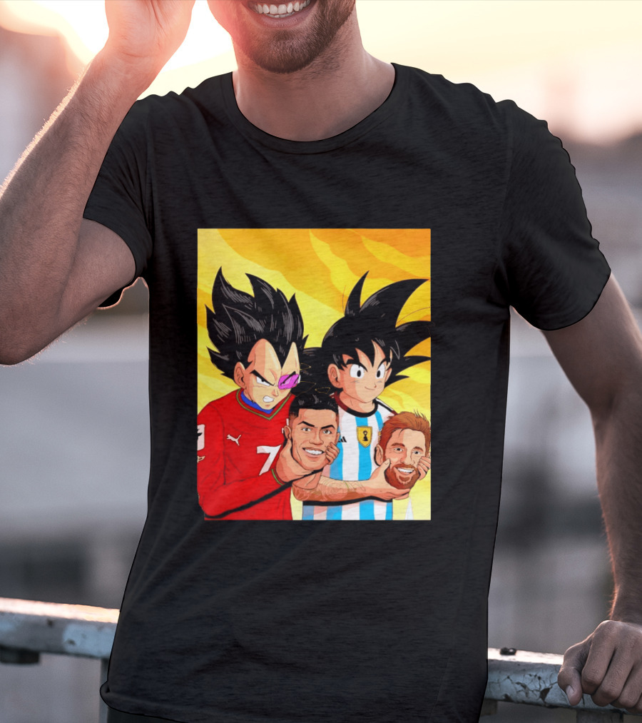 Vegeta And Goku With Ronaldo 7 And Messi Argentina Heads T-Shirt