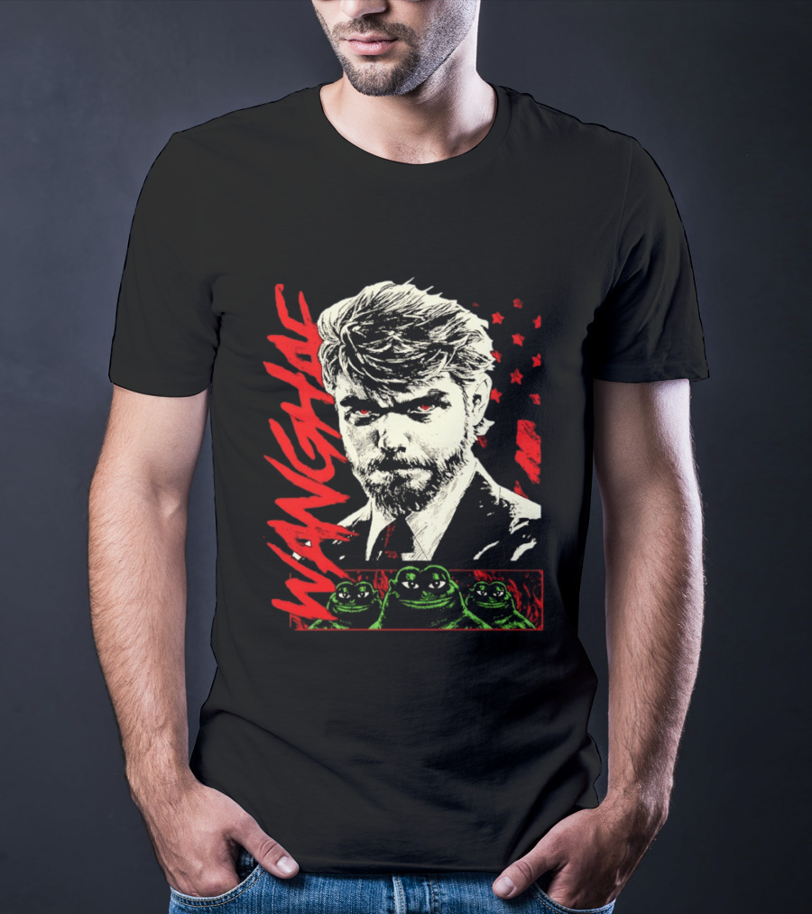 Wangyae Distressed Frogs With Intense Bearded Man And Red Accents T-Shirt