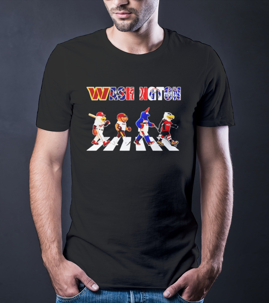 Washington Nationals Wizards Capitals Mystics Mascots Walking Across Abbey Road Mashup T-Shirt