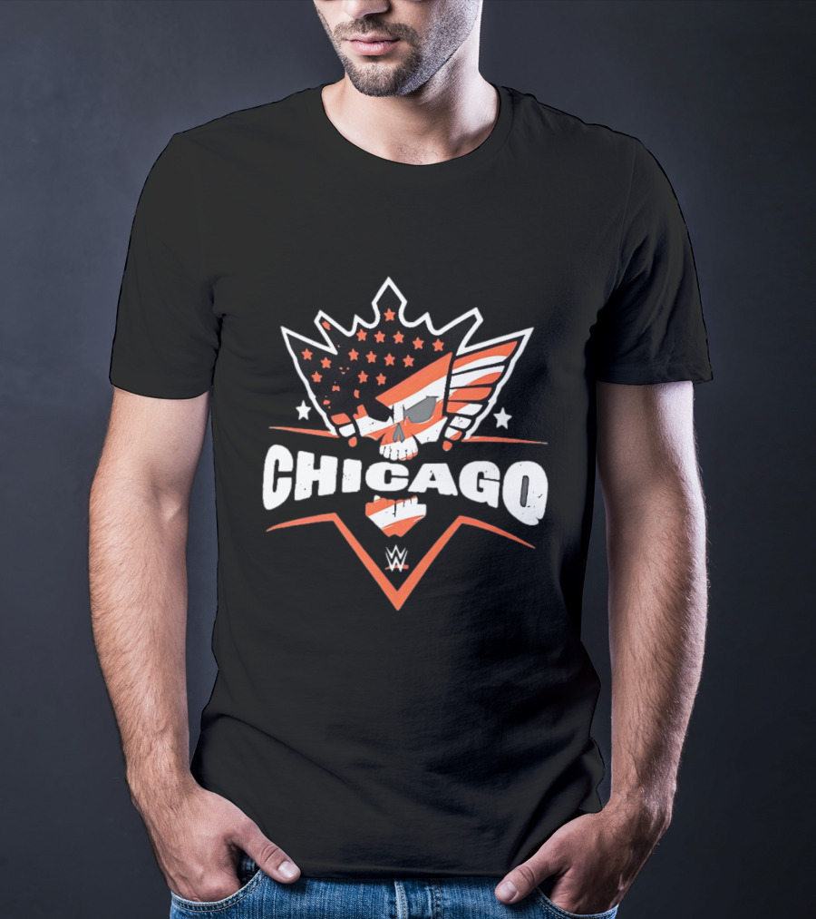 Chicago WWE American Flag Skull Stars Stripes T-Shirt