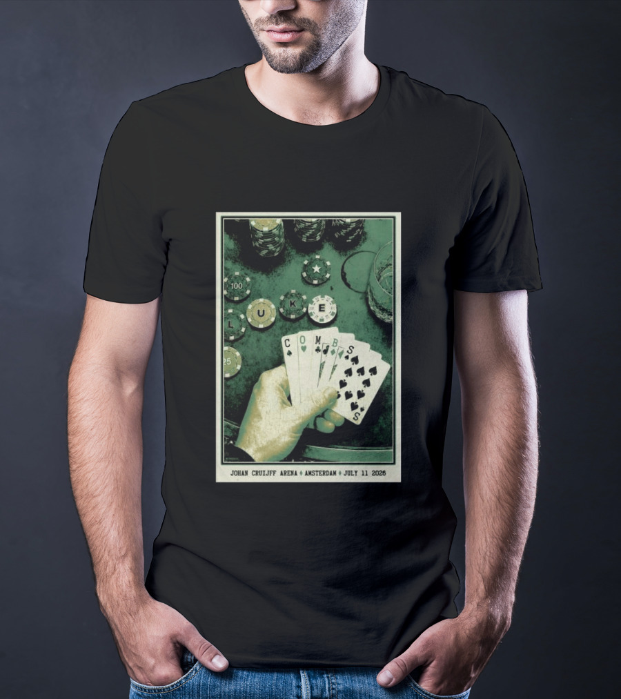 Luke Combs Poker Themed Johan Cruijff Arena Amsterdam July 11 2026 Tour T-Shirt
