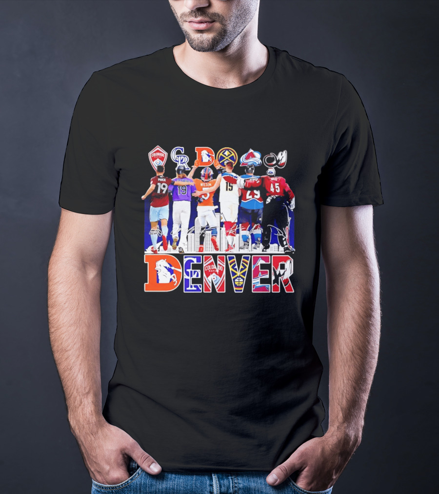 Denver Colorado Sports Collage With Price Wilson Skyline And Team Logos T-Shirt