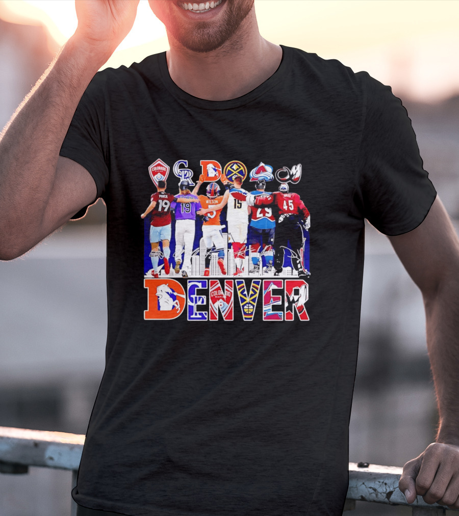 Denver Colorado Sports Collage With Price Wilson Skyline And Team Logos T-Shirt