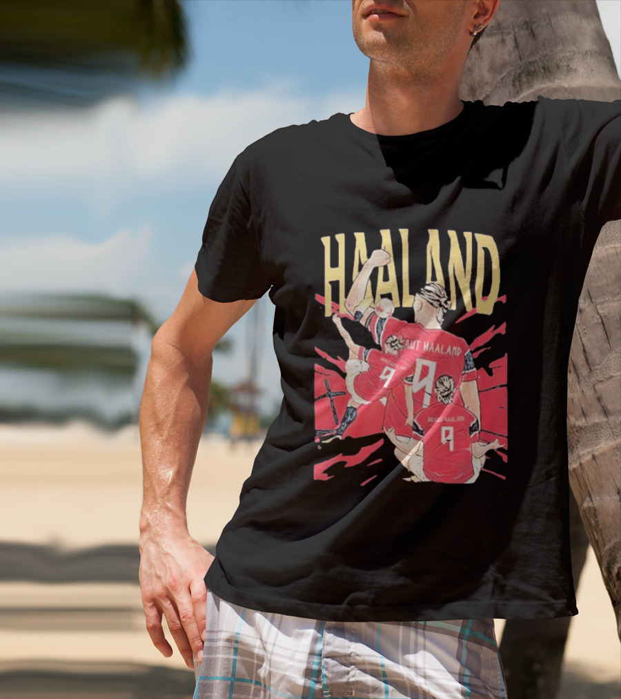 Haaland Cartoon Celebrating Norway Football Number 9 T-Shirt