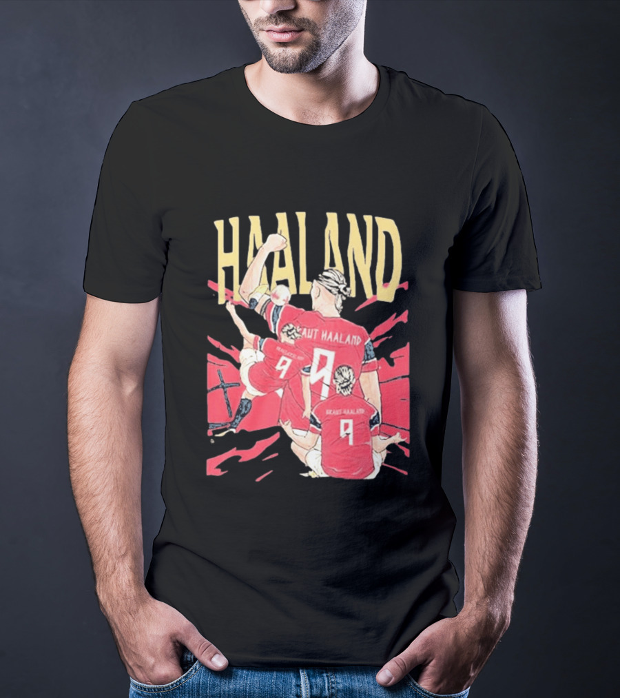 Haaland Cartoon Celebrating Norway Football Number 9 T-Shirt