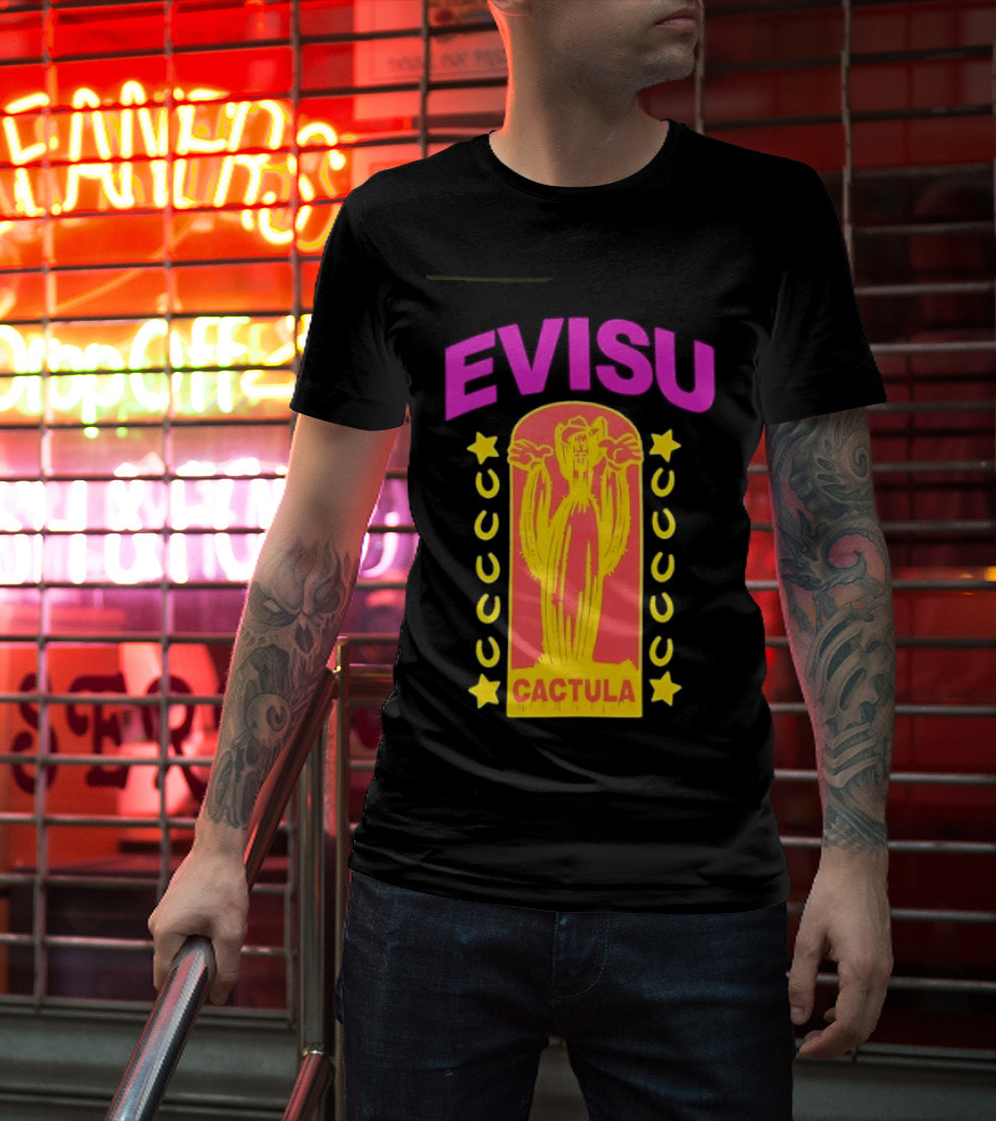 Evisu Cactula Cactus Star And Crescent Yellow Pink T-Shirt