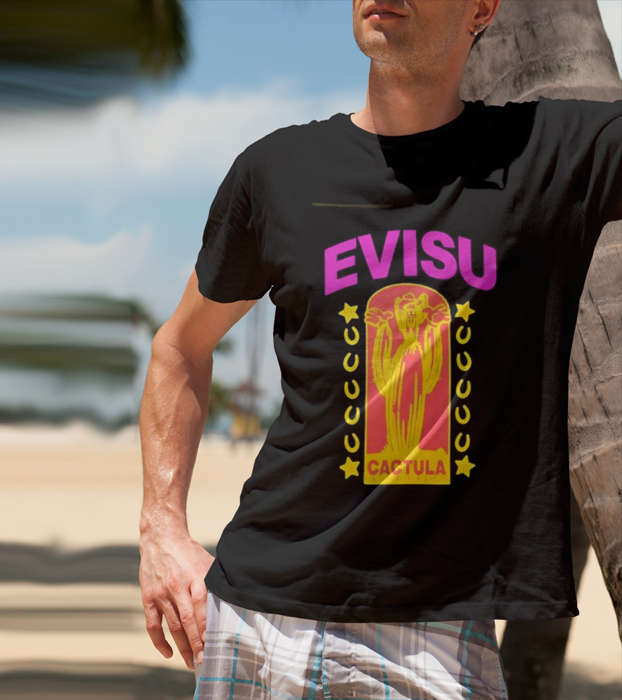 Evisu Cactula Cactus Star And Crescent Yellow Pink T-Shirt