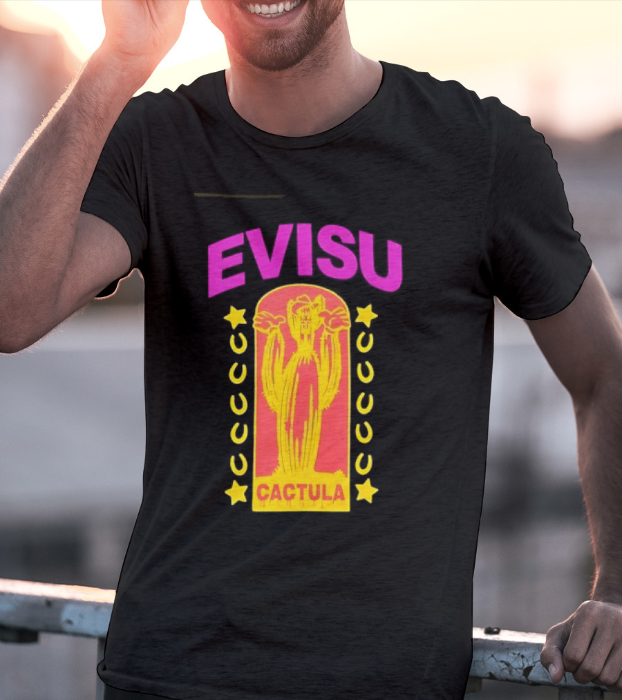 Evisu Cactula Cactus Star And Crescent Yellow Pink T-Shirt