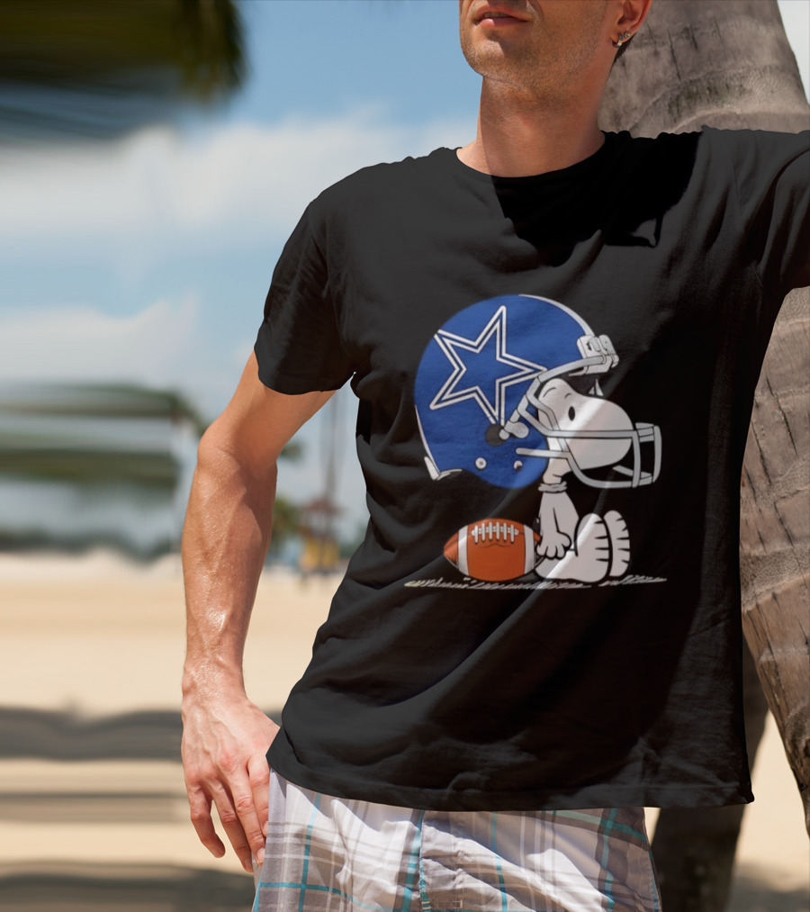 Snoopy Dallas Cowboys Football Helmet Collaboration Peanuts NFL Fan T-Shirt