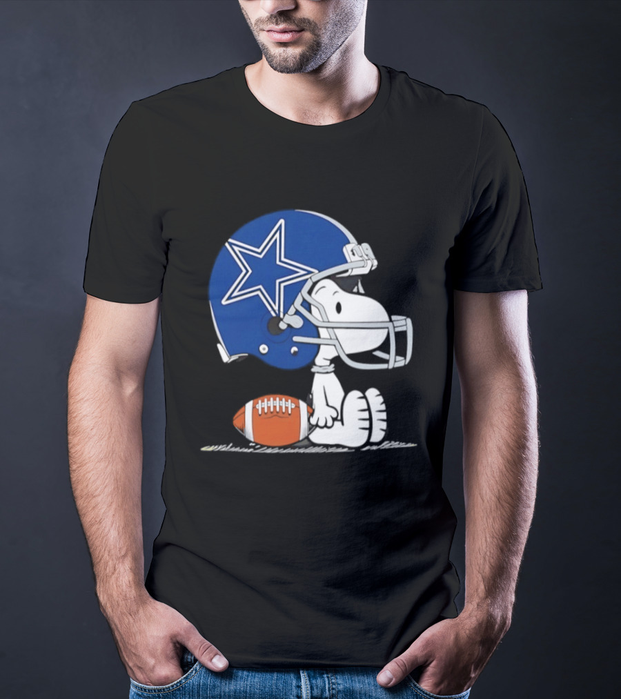 Snoopy Dallas Cowboys Football Helmet Collaboration Peanuts NFL Fan T-Shirt
