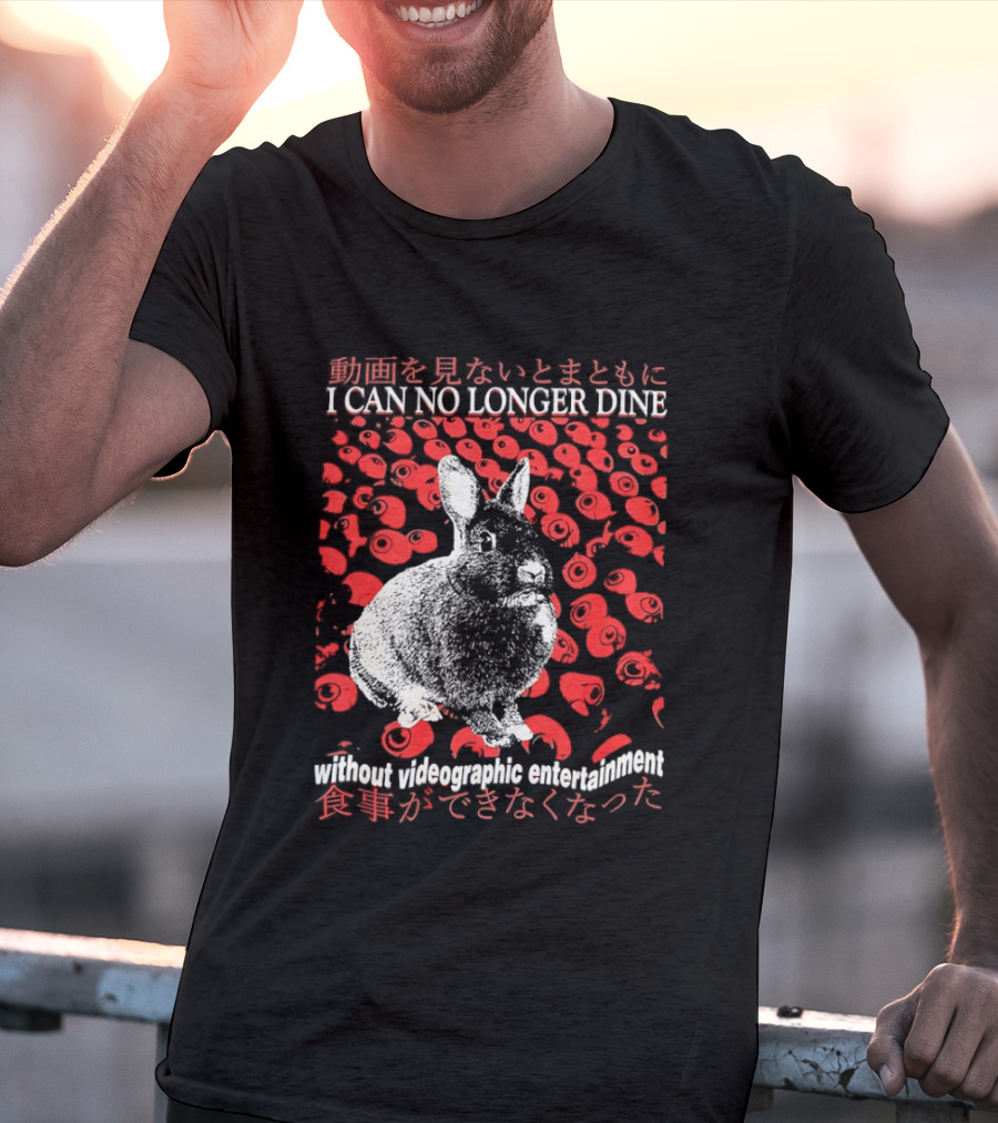 I Can No Longer Dine Without Videographic Entertainment Rabbit Surrounded By Red Roses T-Shirt