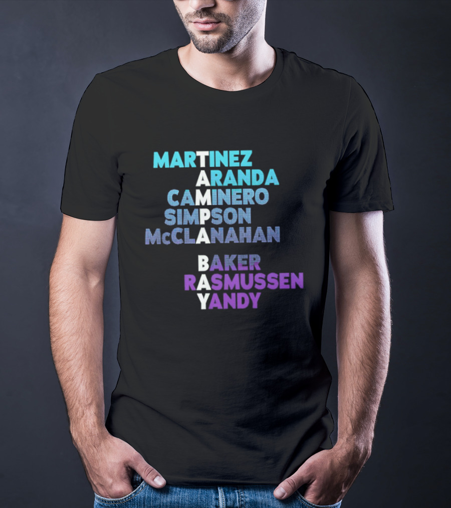 Tampa Bay Baseball 2026 Names Martinez Aranda Caminero Simpson McClanahan Baker Rasmussen Yandy T-Shirt