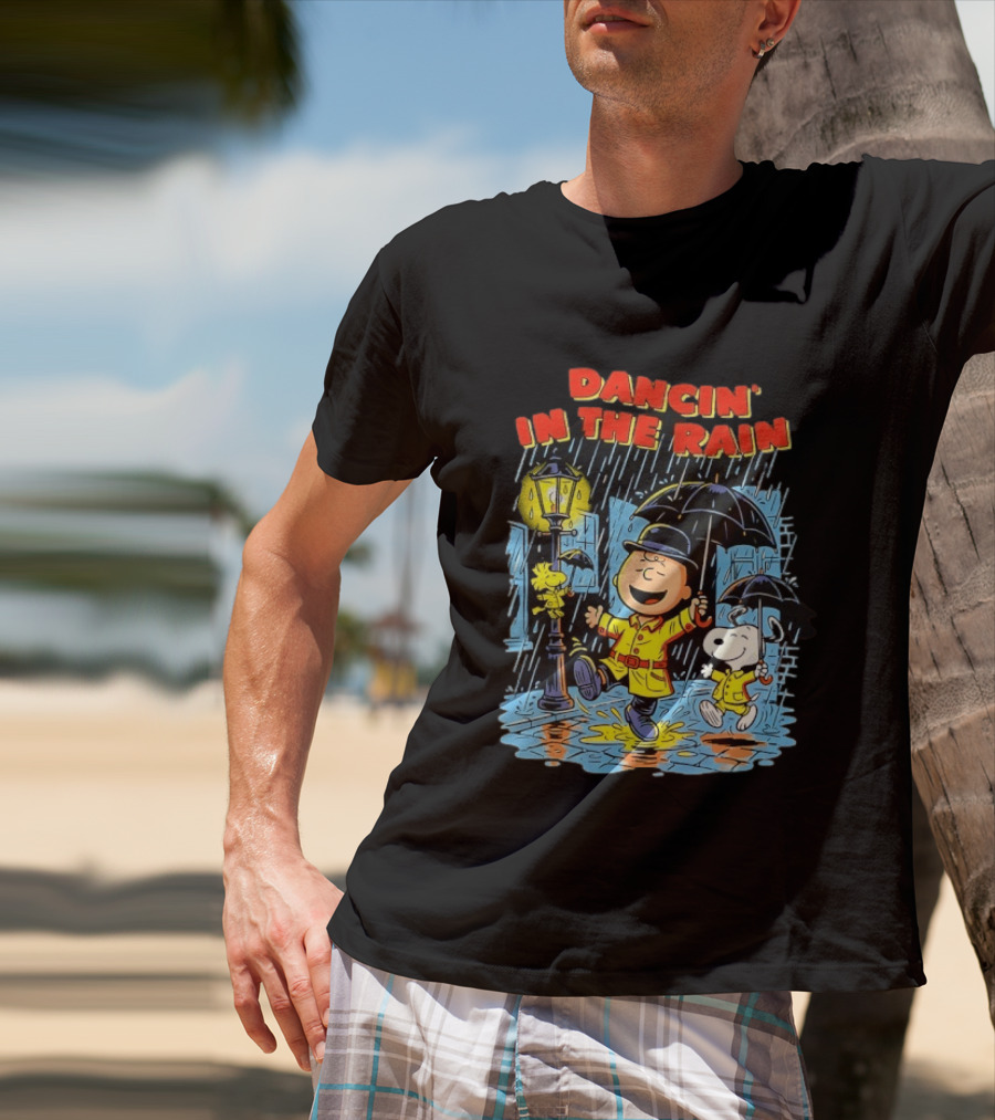 Peanuts Dancin' In The Rain Snoopy Charlie Brown Woodstock T-Shirt