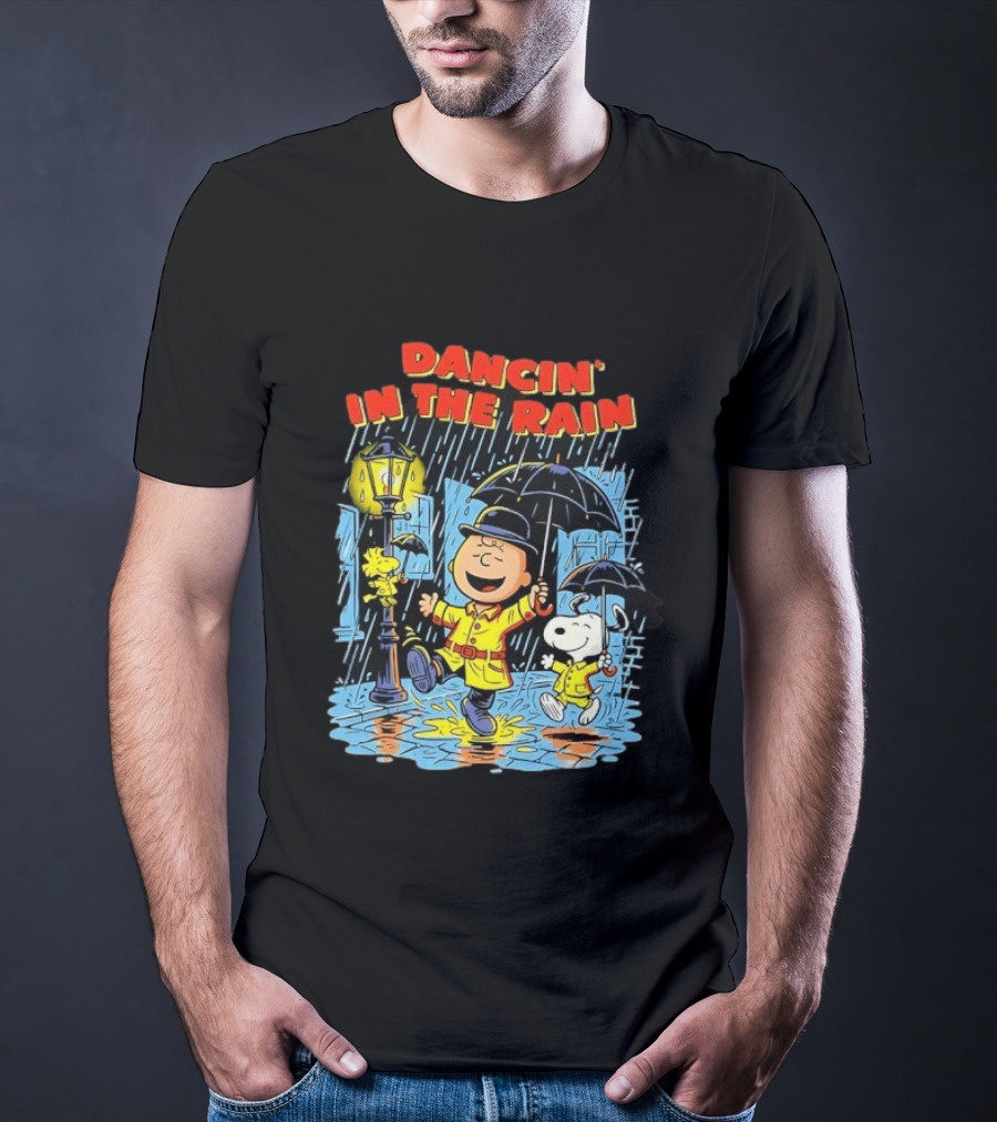 Peanuts Dancin' In The Rain Snoopy Charlie Brown Woodstock T-Shirt