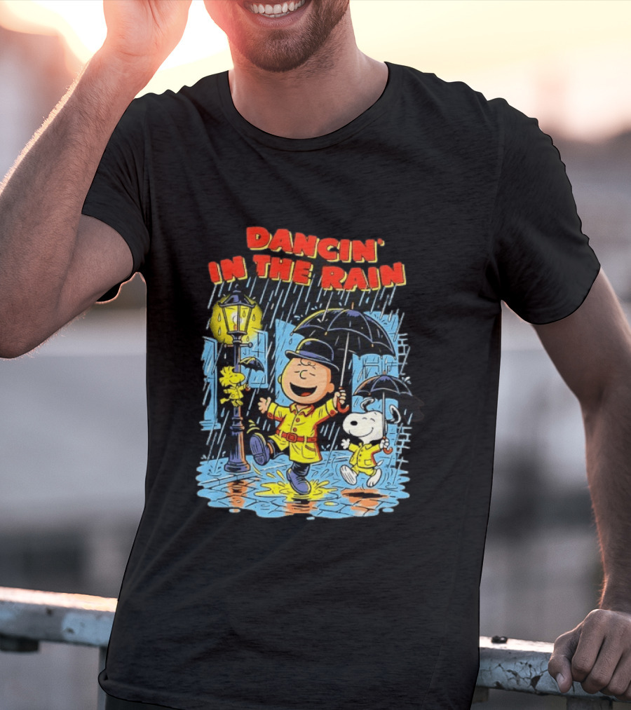 Peanuts Dancin' In The Rain Snoopy Charlie Brown Woodstock T-Shirt