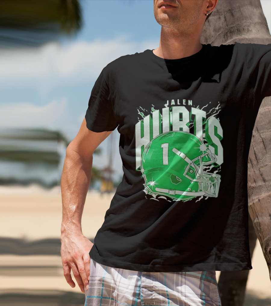Jalen Hurts 1 Philadelphia Eagles Green Helmet Football T-Shirt