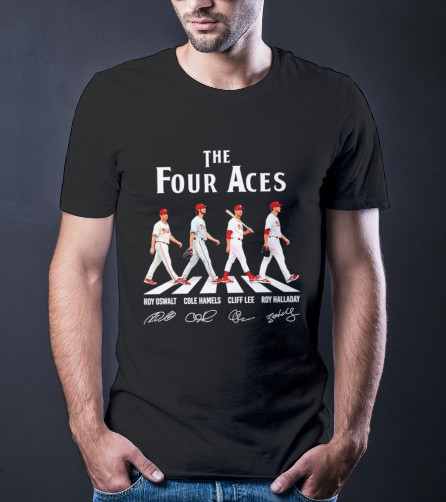 The Four Aces Phillies Roy Oswalt Cole Hamels Cliff Lee Roy Halladay Abbey Road Signatures T-Shirt