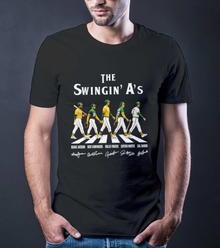 The Swingin' A's Baseball Jackson Campaneris Fingers Hunter Bando Abbey Road Signatures T-Shirt