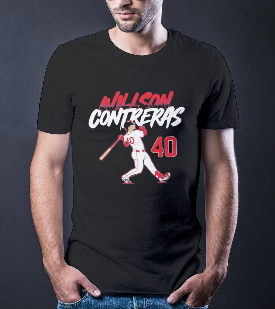 Willson Contreras 40 Boston Red Sox Slugger Swing Baseball Number T-Shirt