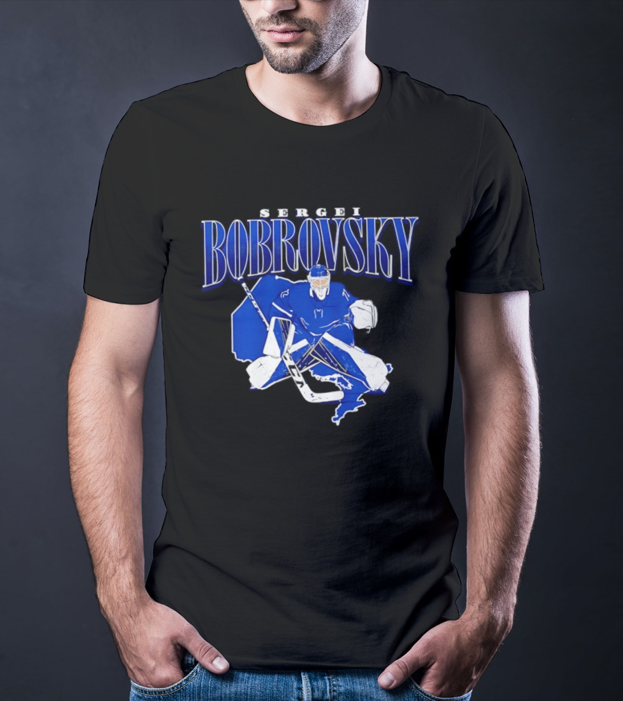 Sergei Bobrovsky Hockey Goalie Blue And White Skater T-Shirt