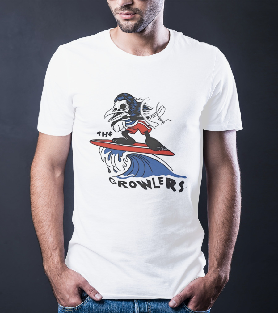 The Growlers Surfing Bird Skeleton On Wave With Red Surfboard T-Shirt