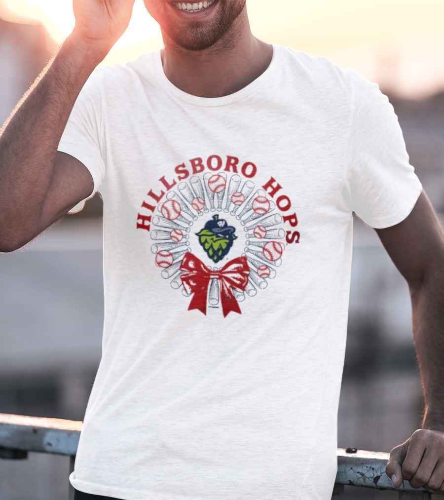 Hillsboro Hops Baseball Christmas Wreath Holiday Bow T-Shirt