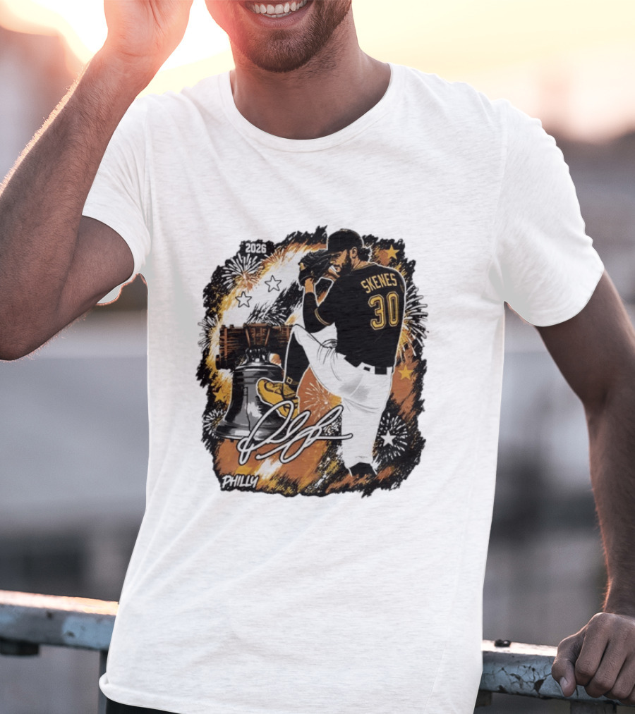 Paul Skenes 30 Pittsburgh Pirates Philly Liberty Bell 2026 Fireworks T-Shirt