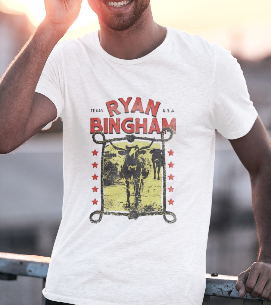Texas Ryan Bingham Longhorn Cattle U.S.A Stars T-Shirt