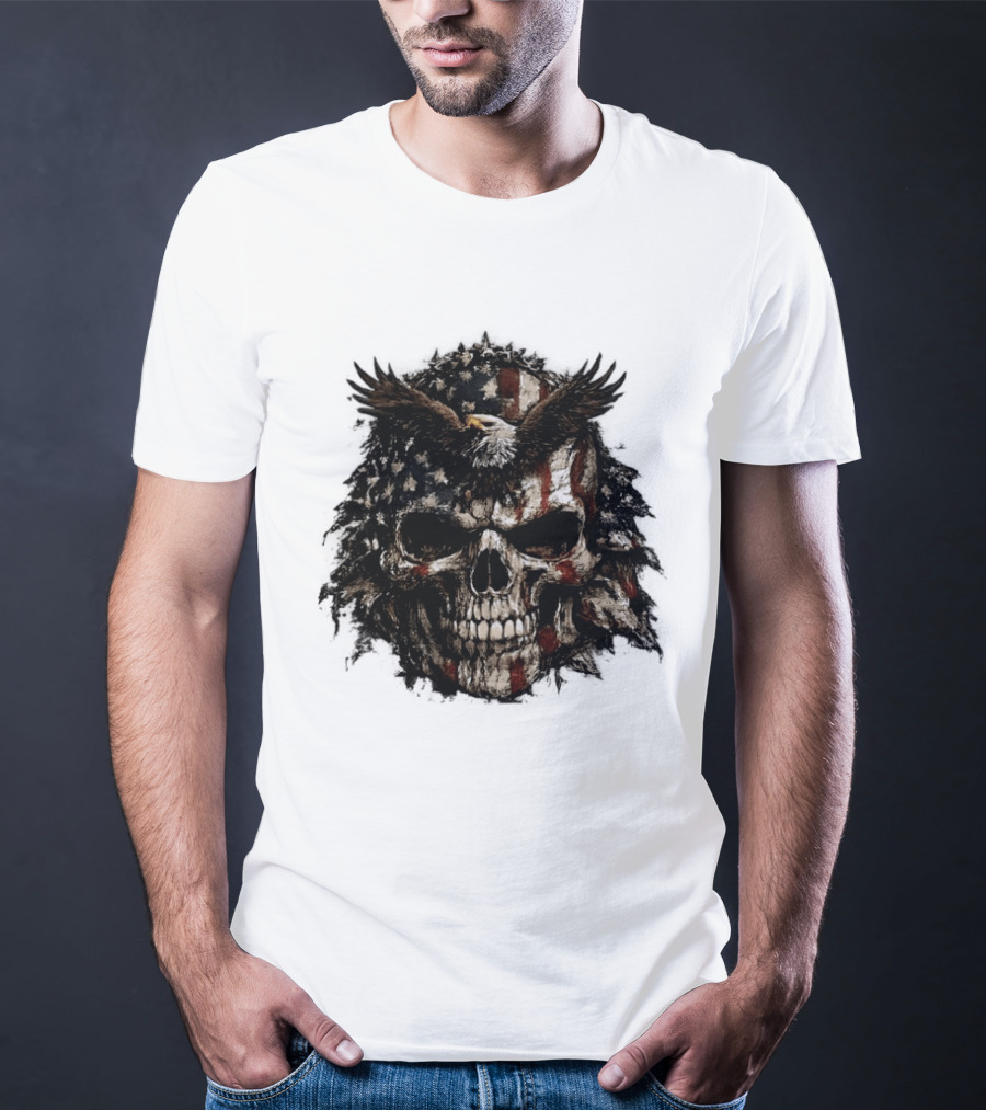 American Flag Eagle Skull USA Patriotic T-Shirt