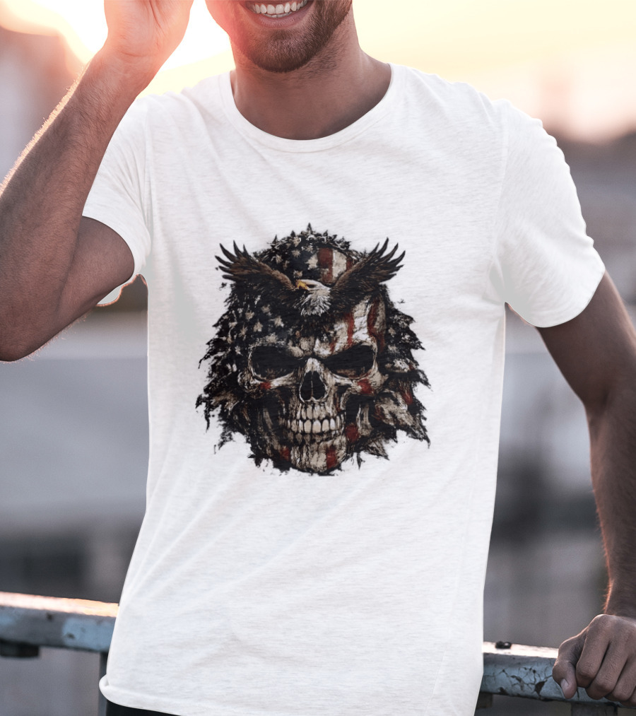 American Flag Eagle Skull USA Patriotic T-Shirt