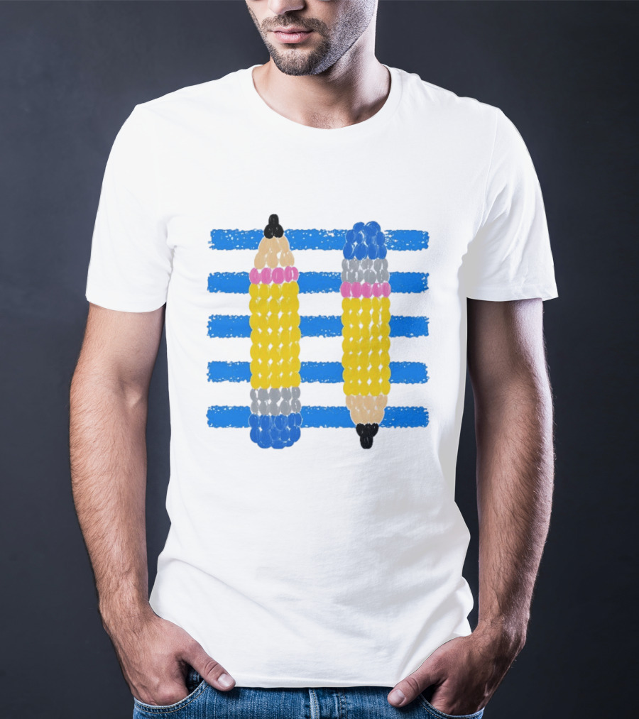 Beaded Pencils And Blue Stripes T-Shirt