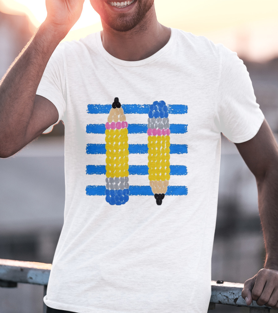 Beaded Pencils And Blue Stripes T-Shirt